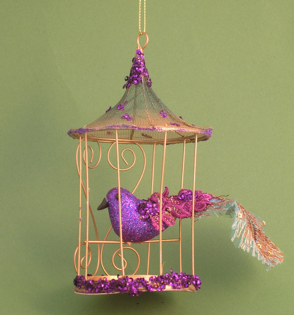Purple Glitter Bird in Cage