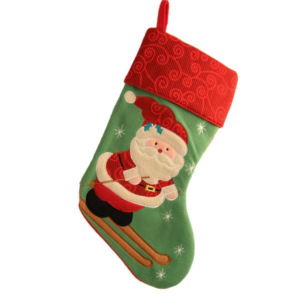 Stocking with Skiing Santa Motif