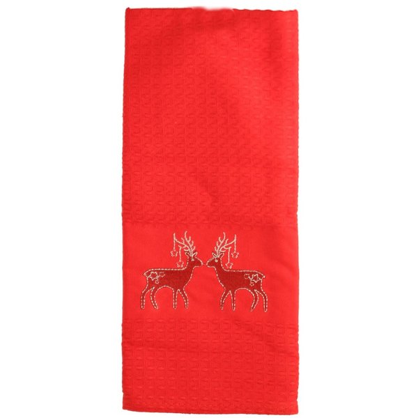 Red Tea Towel with Reindeer Motif