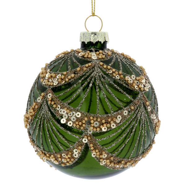 Decorated Green Glass Bauble